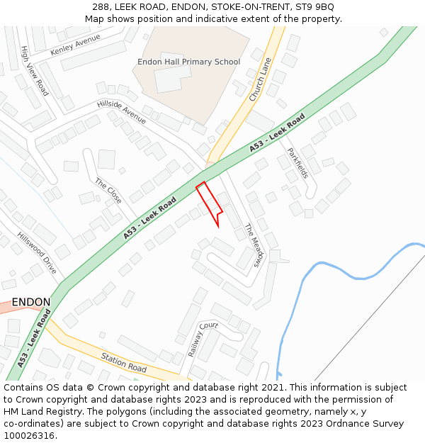 288, LEEK ROAD, ENDON, STOKE-ON-TRENT, ST9 9BQ: Location map and indicative extent of plot