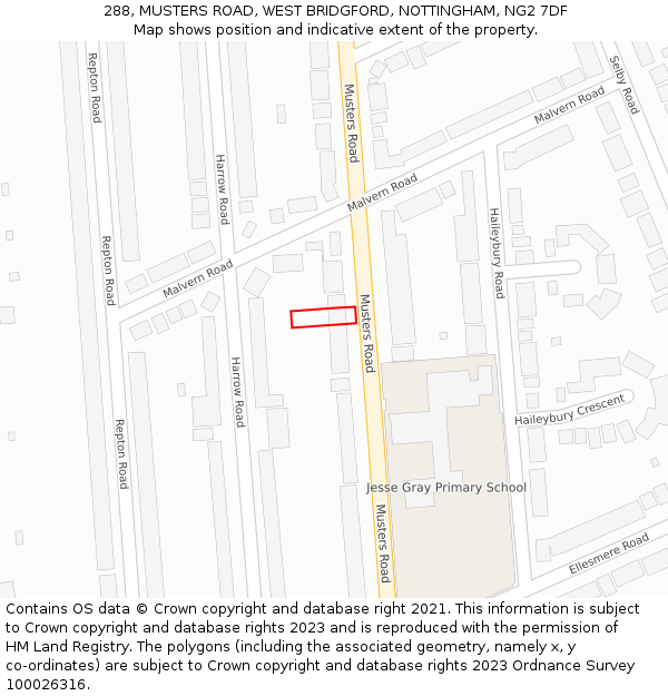 288, MUSTERS ROAD, WEST BRIDGFORD, NOTTINGHAM, NG2 7DF: Location map and indicative extent of plot