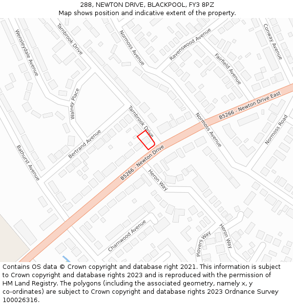 288, NEWTON DRIVE, BLACKPOOL, FY3 8PZ: Location map and indicative extent of plot