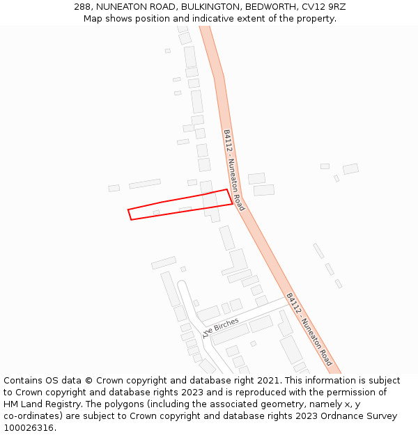 288, NUNEATON ROAD, BULKINGTON, BEDWORTH, CV12 9RZ: Location map and indicative extent of plot
