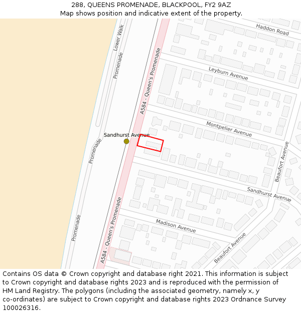 288, QUEENS PROMENADE, BLACKPOOL, FY2 9AZ: Location map and indicative extent of plot