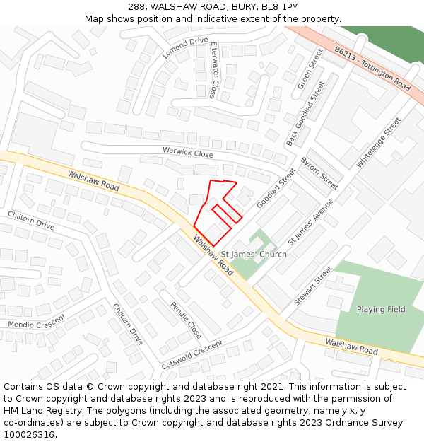 288, WALSHAW ROAD, BURY, BL8 1PY: Location map and indicative extent of plot