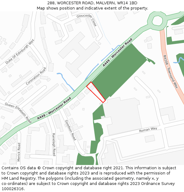 288, WORCESTER ROAD, MALVERN, WR14 1BD: Location map and indicative extent of plot