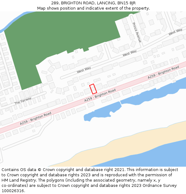 289, BRIGHTON ROAD, LANCING, BN15 8JR: Location map and indicative extent of plot