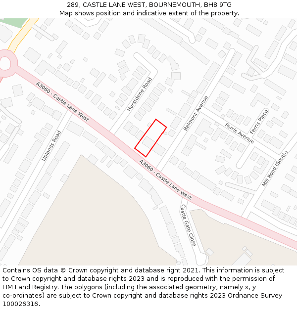 289, CASTLE LANE WEST, BOURNEMOUTH, BH8 9TG: Location map and indicative extent of plot