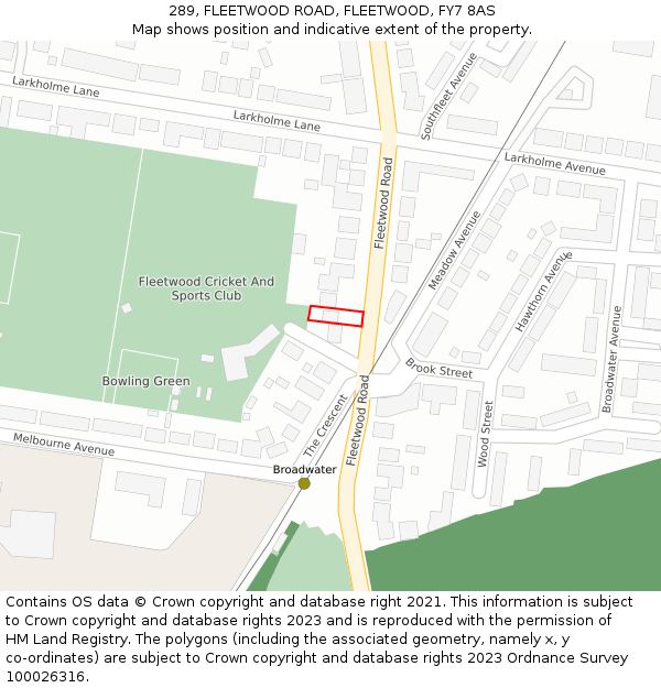 289, FLEETWOOD ROAD, FLEETWOOD, FY7 8AS: Location map and indicative extent of plot