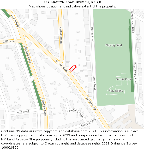 289, NACTON ROAD, IPSWICH, IP3 9JP: Location map and indicative extent of plot