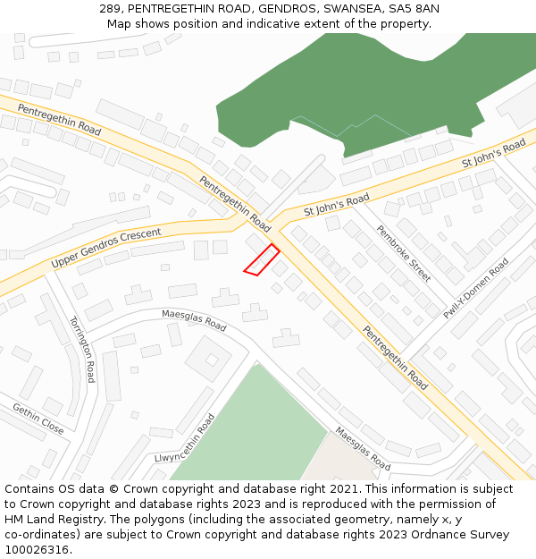 289, PENTREGETHIN ROAD, GENDROS, SWANSEA, SA5 8AN: Location map and indicative extent of plot