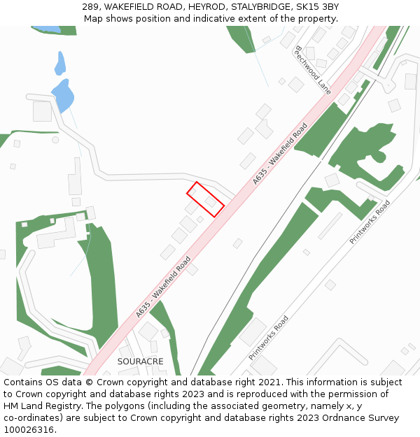 289, WAKEFIELD ROAD, HEYROD, STALYBRIDGE, SK15 3BY: Location map and indicative extent of plot