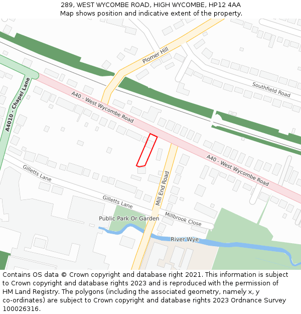 289, WEST WYCOMBE ROAD, HIGH WYCOMBE, HP12 4AA: Location map and indicative extent of plot