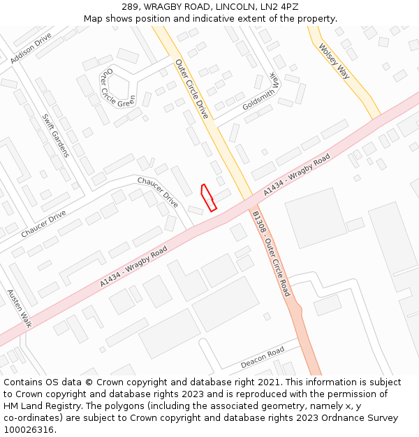 289, WRAGBY ROAD, LINCOLN, LN2 4PZ: Location map and indicative extent of plot