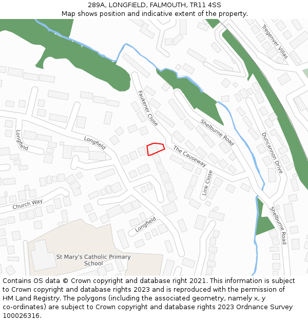 289A, LONGFIELD, FALMOUTH, TR11 4SS: Location map and indicative extent of plot