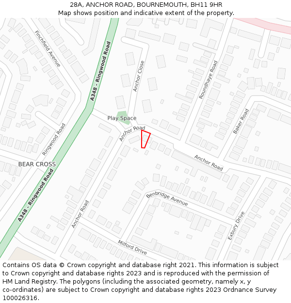 28A, ANCHOR ROAD, BOURNEMOUTH, BH11 9HR: Location map and indicative extent of plot