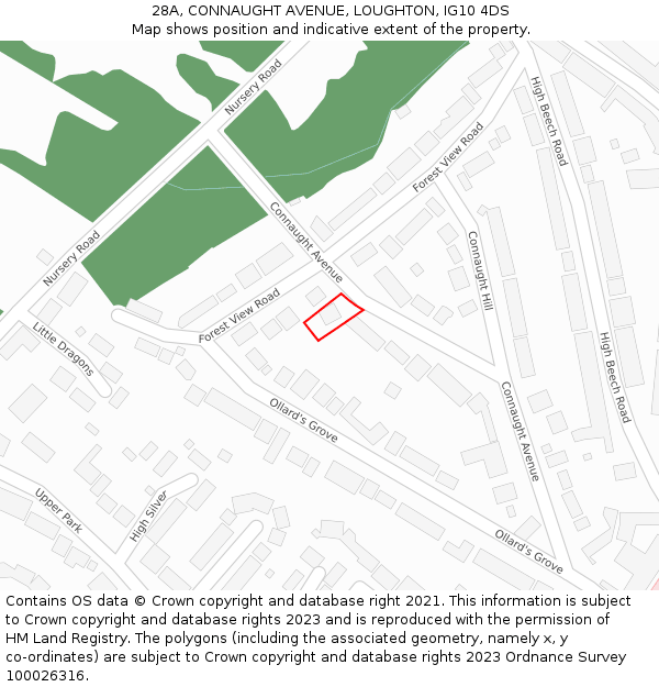 28A, CONNAUGHT AVENUE, LOUGHTON, IG10 4DS: Location map and indicative extent of plot