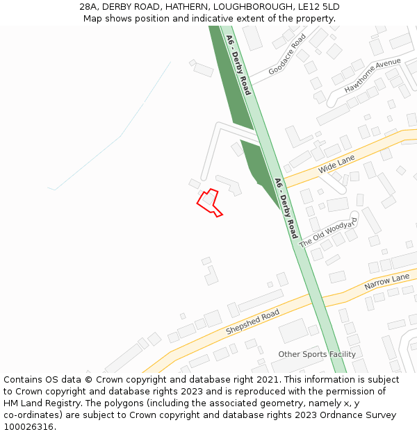 28A, DERBY ROAD, HATHERN, LOUGHBOROUGH, LE12 5LD: Location map and indicative extent of plot