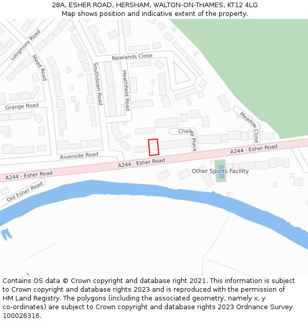 28A, ESHER ROAD, HERSHAM, WALTON-ON-THAMES, KT12 4LG: Location map and indicative extent of plot