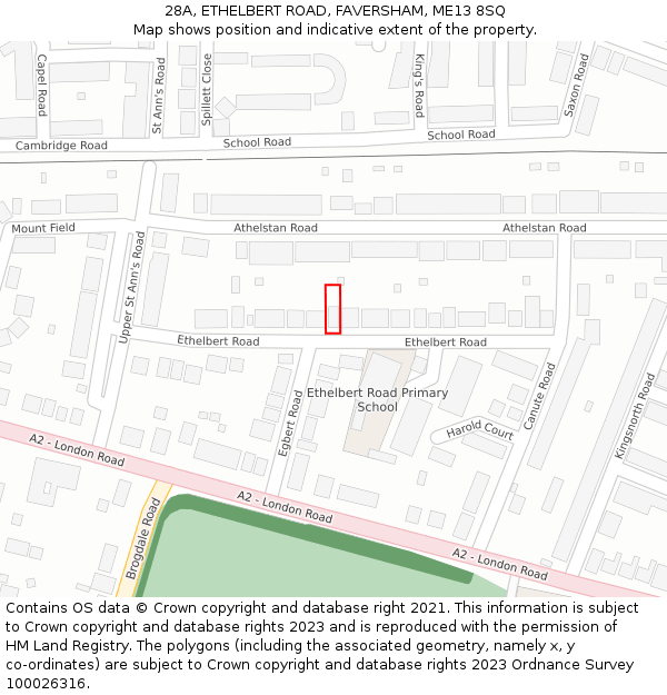 28A, ETHELBERT ROAD, FAVERSHAM, ME13 8SQ: Location map and indicative extent of plot