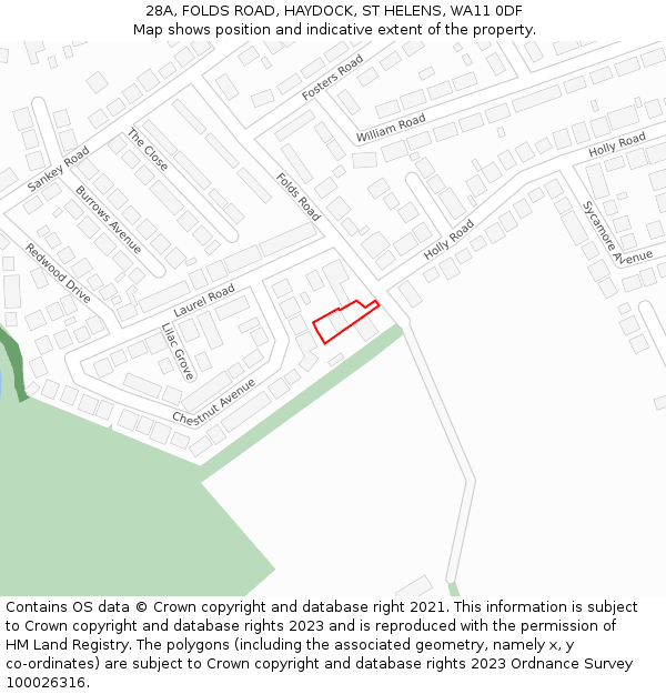 28A, FOLDS ROAD, HAYDOCK, ST HELENS, WA11 0DF: Location map and indicative extent of plot
