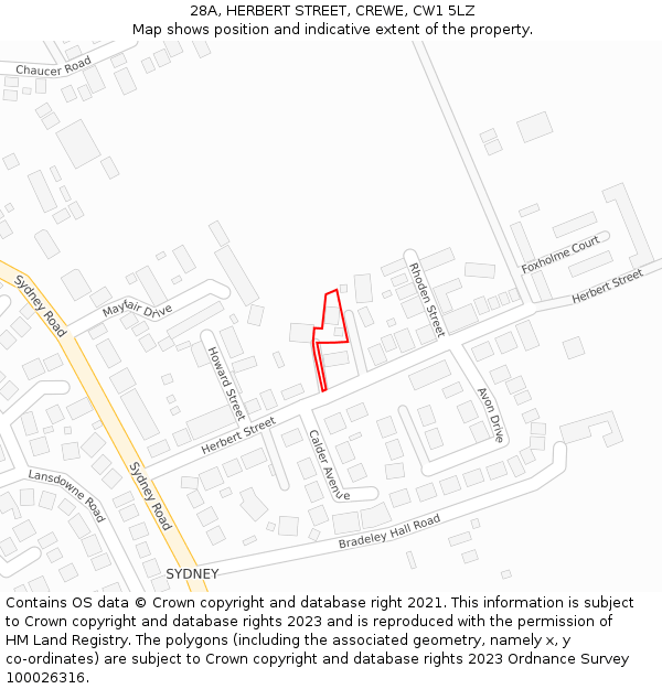 28A, HERBERT STREET, CREWE, CW1 5LZ: Location map and indicative extent of plot