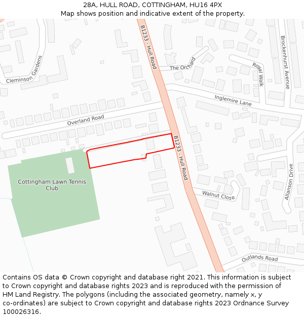 28A, HULL ROAD, COTTINGHAM, HU16 4PX: Location map and indicative extent of plot