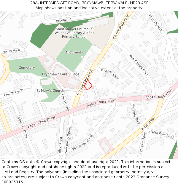 28A, INTERMEDIATE ROAD, BRYNMAWR, EBBW VALE, NP23 4SF: Location map and indicative extent of plot