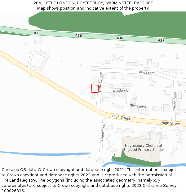 28A, LITTLE LONDON, HEYTESBURY, WARMINSTER, BA12 0ES: Location map and indicative extent of plot
