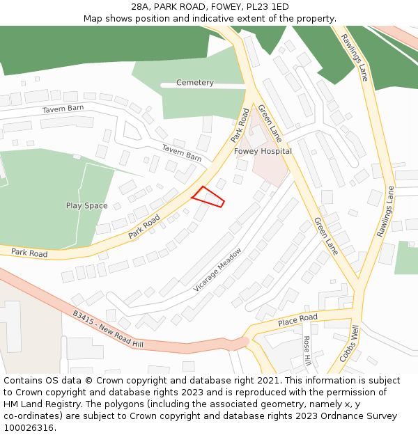 28A, PARK ROAD, FOWEY, PL23 1ED: Location map and indicative extent of plot