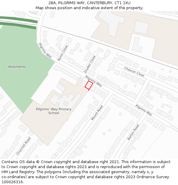 28A, PILGRIMS WAY, CANTERBURY, CT1 1XU: Location map and indicative extent of plot