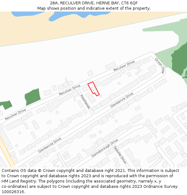 28A, RECULVER DRIVE, HERNE BAY, CT6 6QF: Location map and indicative extent of plot