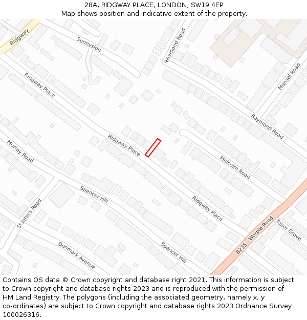 28A, RIDGWAY PLACE, LONDON, SW19 4EP: Location map and indicative extent of plot