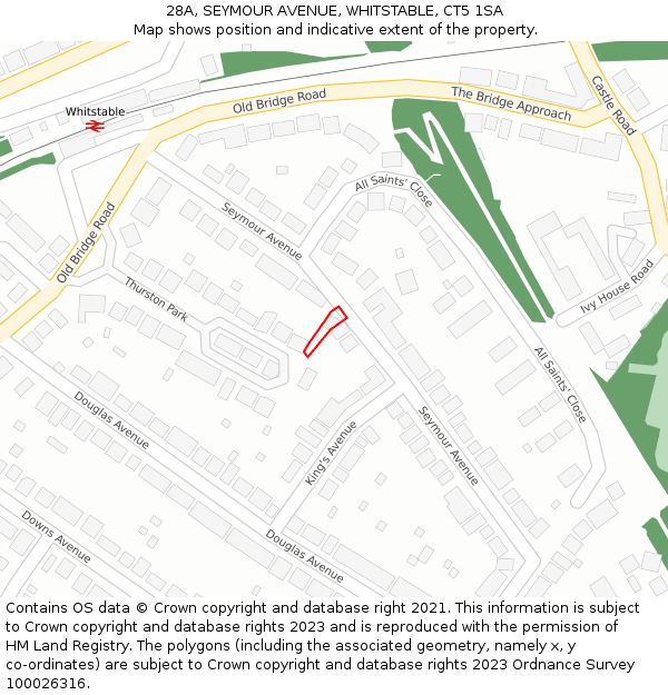 28A, SEYMOUR AVENUE, WHITSTABLE, CT5 1SA: Location map and indicative extent of plot