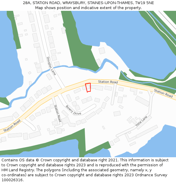 28A, STATION ROAD, WRAYSBURY, STAINES-UPON-THAMES, TW19 5NE: Location map and indicative extent of plot