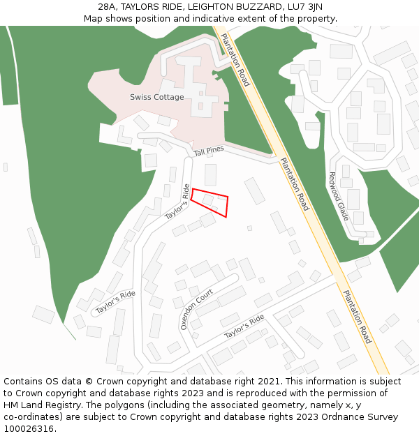 28A, TAYLORS RIDE, LEIGHTON BUZZARD, LU7 3JN: Location map and indicative extent of plot