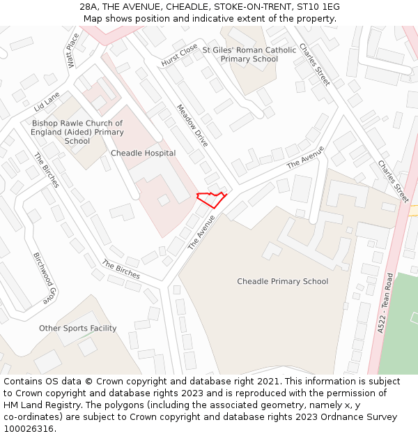 28A, THE AVENUE, CHEADLE, STOKE-ON-TRENT, ST10 1EG: Location map and indicative extent of plot