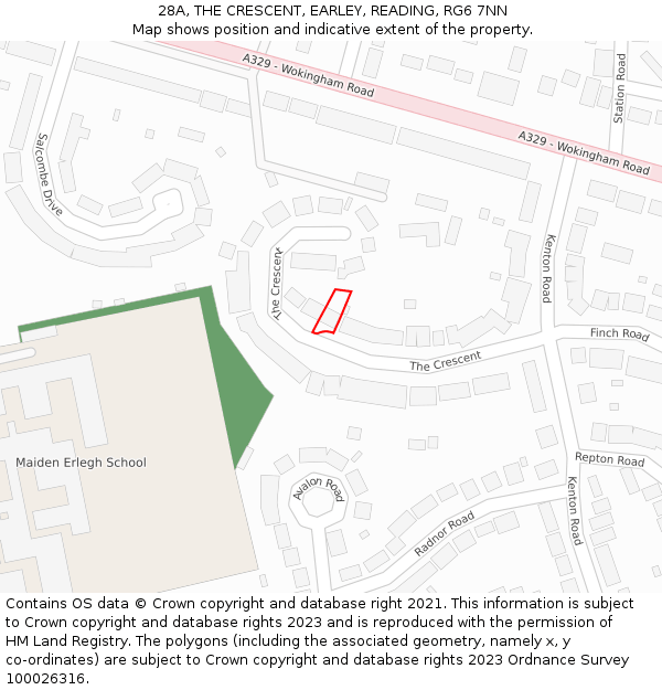 28A, THE CRESCENT, EARLEY, READING, RG6 7NN: Location map and indicative extent of plot