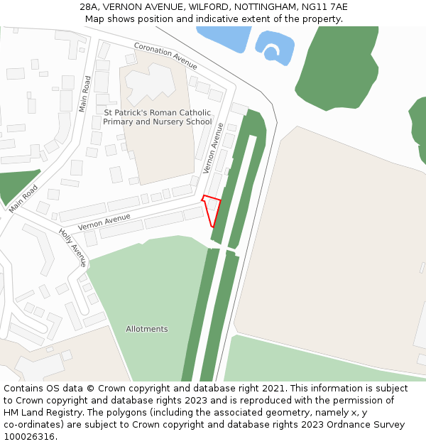 28A, VERNON AVENUE, WILFORD, NOTTINGHAM, NG11 7AE: Location map and indicative extent of plot