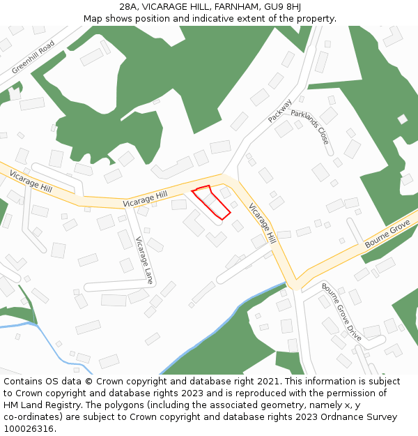 28A, VICARAGE HILL, FARNHAM, GU9 8HJ: Location map and indicative extent of plot