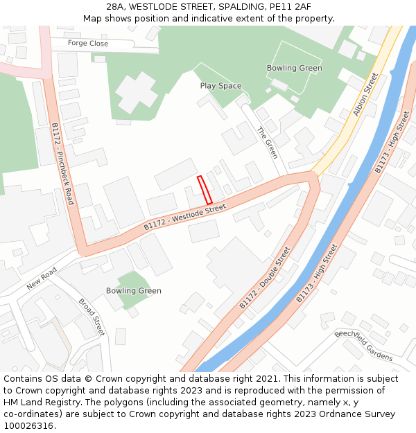 28A, WESTLODE STREET, SPALDING, PE11 2AF: Location map and indicative extent of plot
