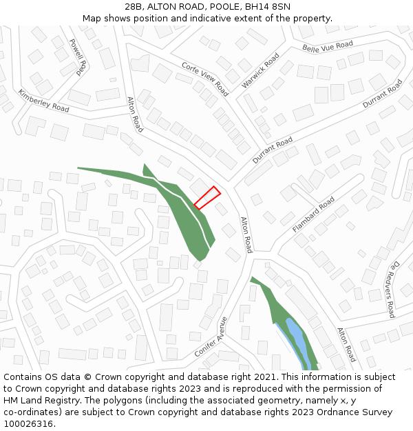 28B, ALTON ROAD, POOLE, BH14 8SN: Location map and indicative extent of plot