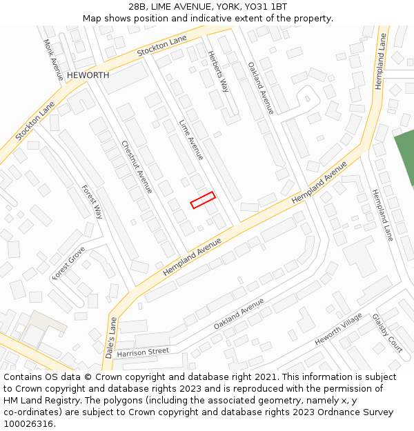 28B, LIME AVENUE, YORK, YO31 1BT: Location map and indicative extent of plot