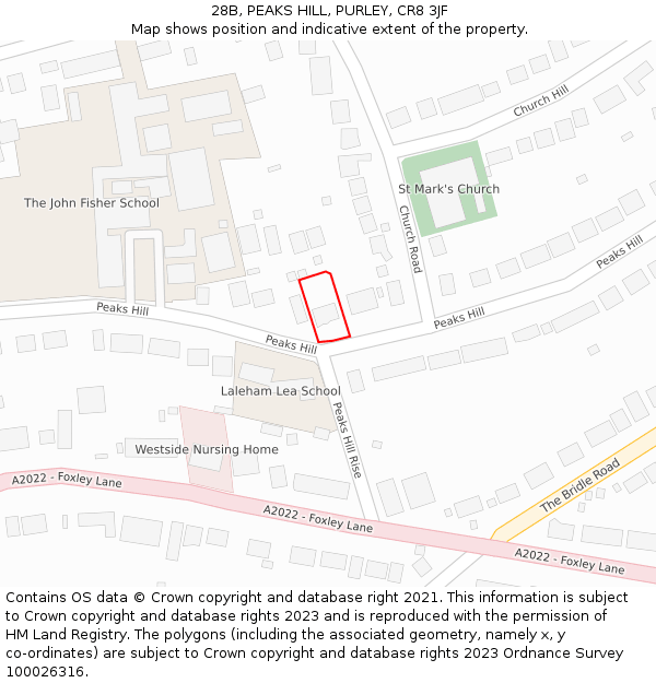 28B, PEAKS HILL, PURLEY, CR8 3JF: Location map and indicative extent of plot