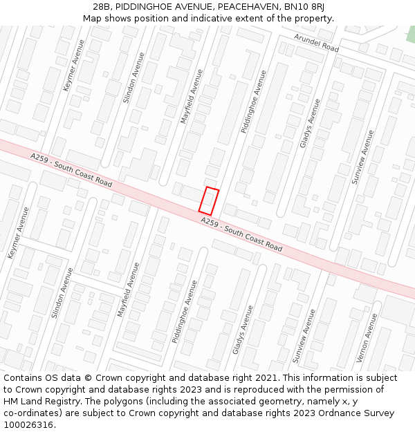 28B, PIDDINGHOE AVENUE, PEACEHAVEN, BN10 8RJ: Location map and indicative extent of plot