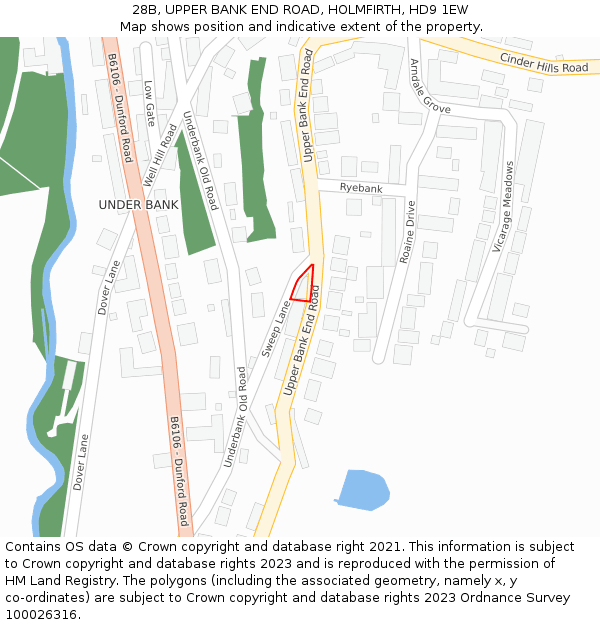 28B, UPPER BANK END ROAD, HOLMFIRTH, HD9 1EW: Location map and indicative extent of plot