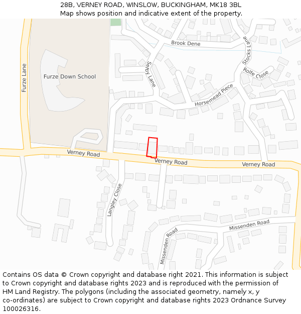 28B, VERNEY ROAD, WINSLOW, BUCKINGHAM, MK18 3BL: Location map and indicative extent of plot