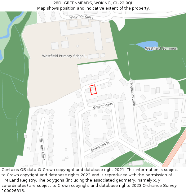 28D, GREENMEADS, WOKING, GU22 9QL: Location map and indicative extent of plot