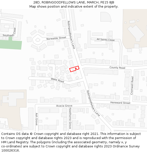 28D, ROBINGOODFELLOWS LANE, MARCH, PE15 8JB: Location map and indicative extent of plot