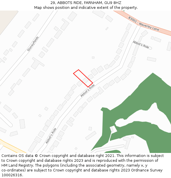 29, ABBOTS RIDE, FARNHAM, GU9 8HZ: Location map and indicative extent of plot