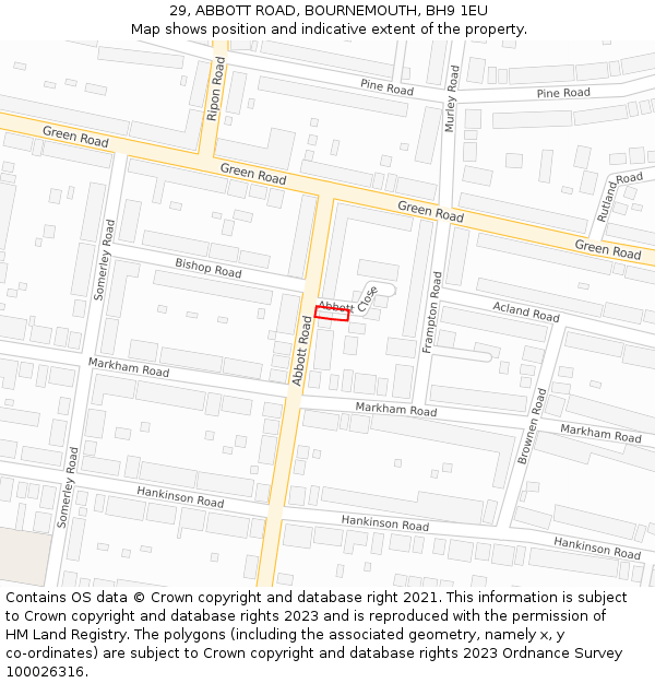 29, ABBOTT ROAD, BOURNEMOUTH, BH9 1EU: Location map and indicative extent of plot