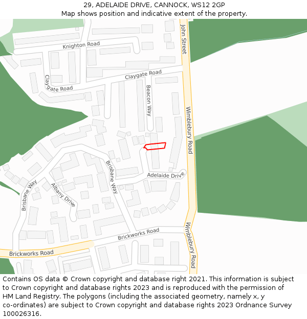 29, ADELAIDE DRIVE, CANNOCK, WS12 2GP: Location map and indicative extent of plot