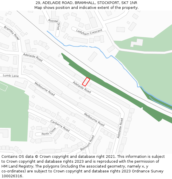 29, ADELAIDE ROAD, BRAMHALL, STOCKPORT, SK7 1NR: Location map and indicative extent of plot